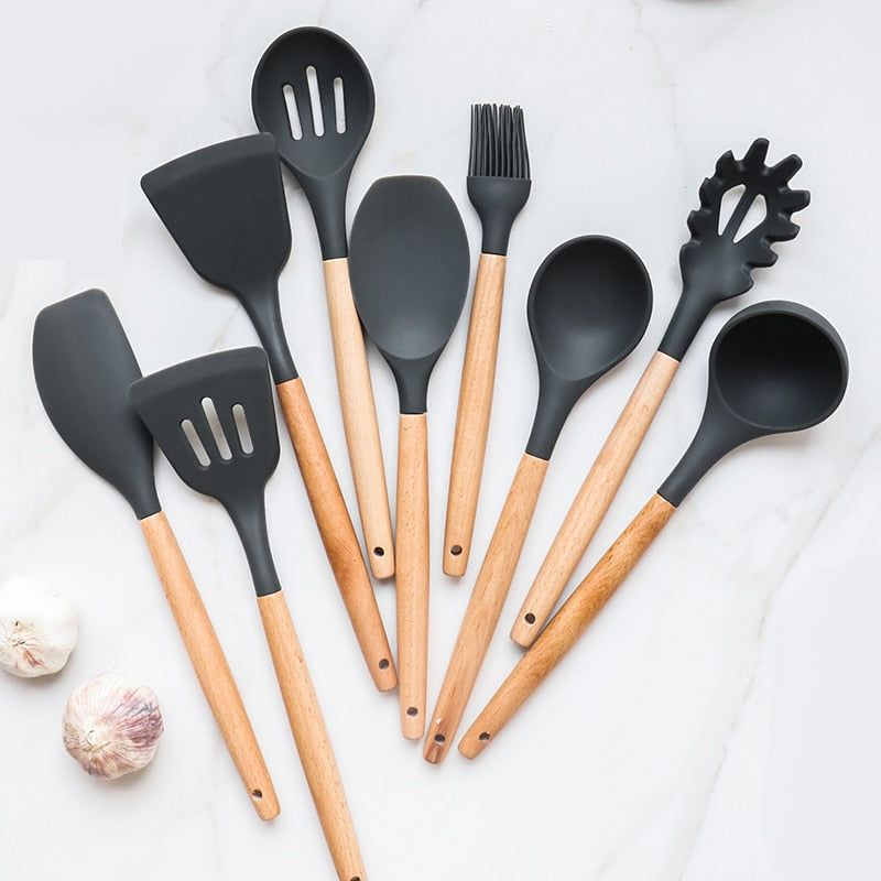 Wood Handle Silicon Cookware - quickshopping247