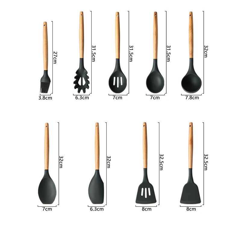 Wood Handle Silicon Cookware - quickshopping247