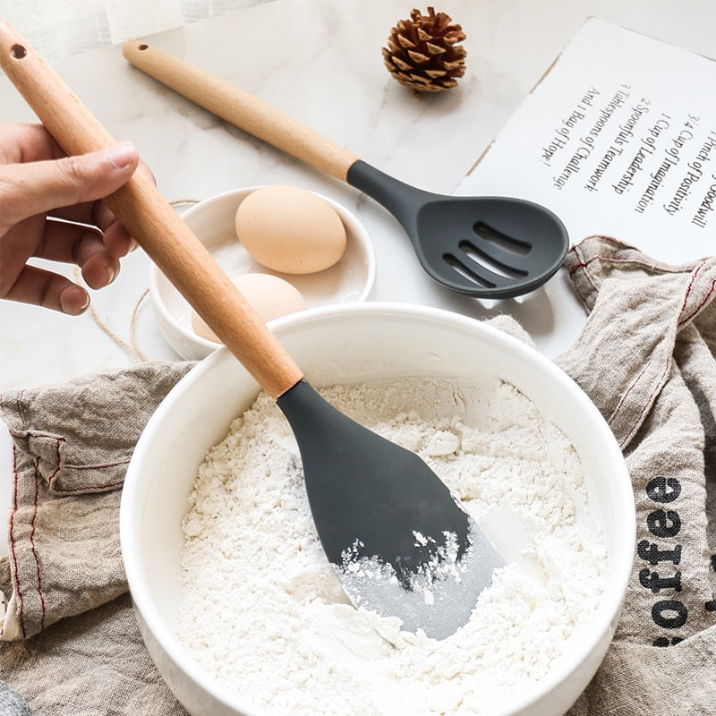 Wood Handle Silicon Cookware - quickshopping247