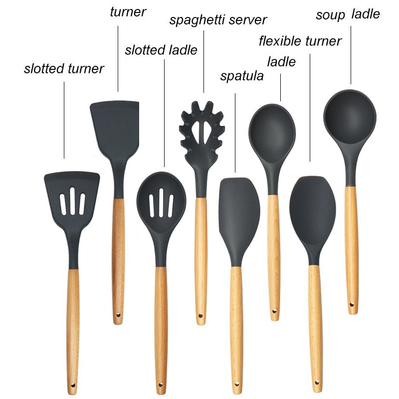 Wood Handle Silicon Cookware - quickshopping247
