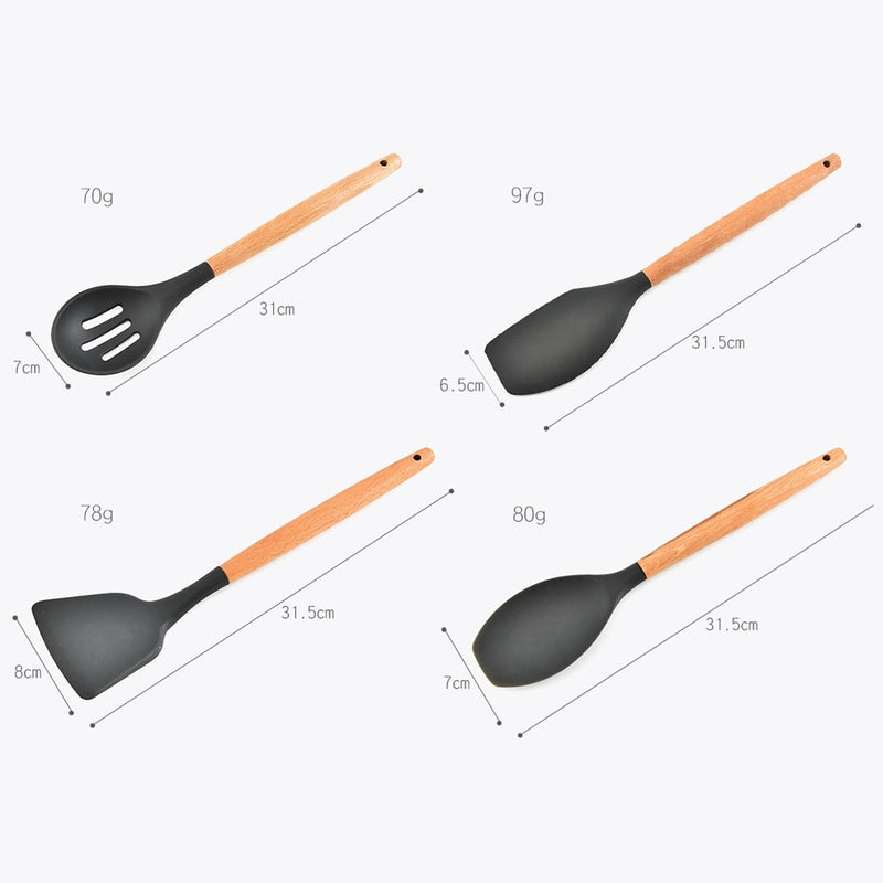Silicone Wooden Handle Non-stick Cookware Kitchen Tools - quickshopping247