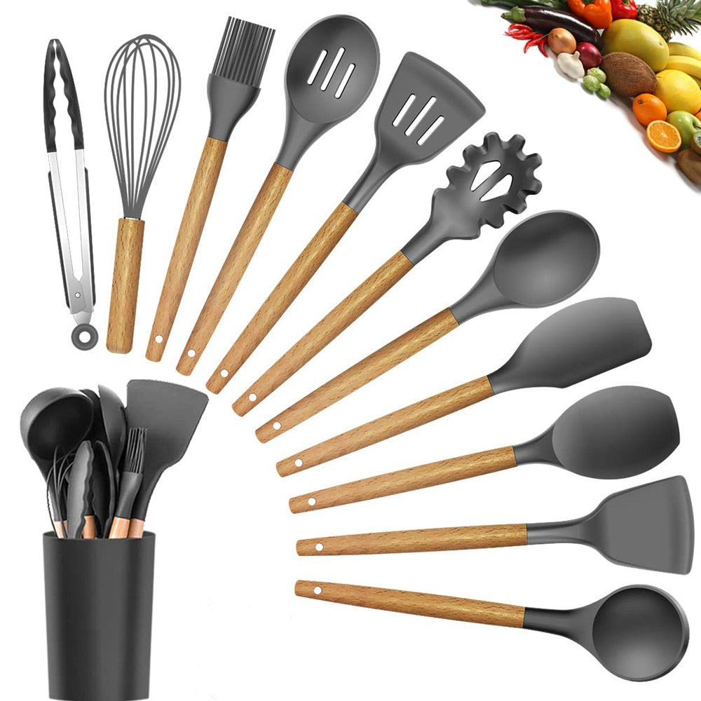 Silicone Wooden Handle Non-stick Cookware Kitchen Tools - quickshopping247
