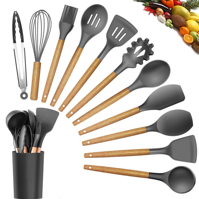 Silicone Wooden Handle Non-stick Cookware Kitchen Tools - quickshopping247