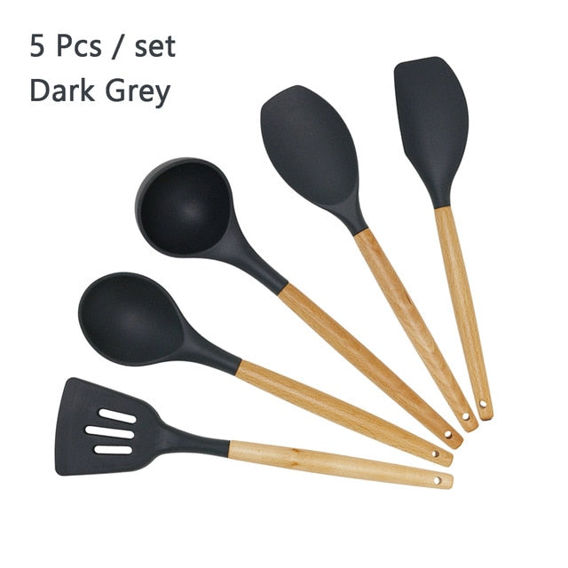Silicone Wooden Handle Non-stick Cookware Kitchen Tools - quickshopping247