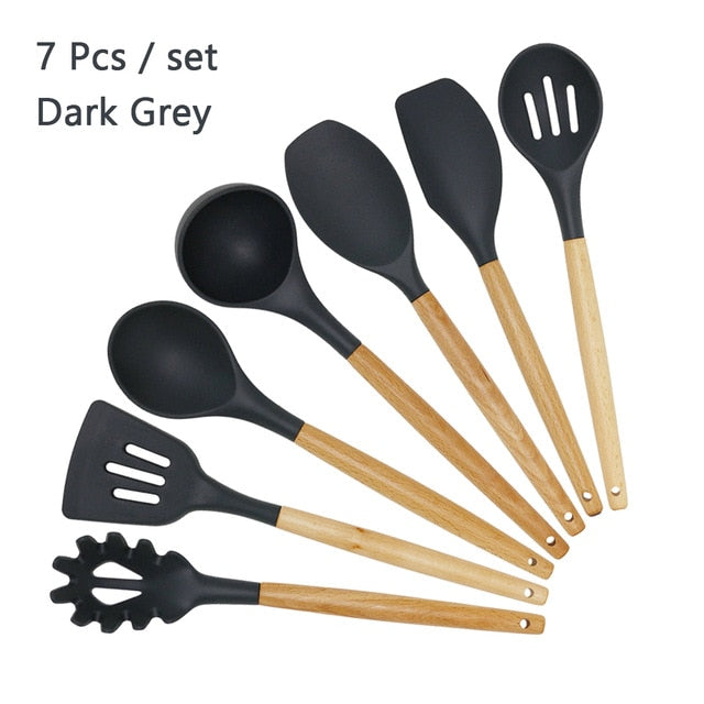Silicone Wooden Handle Non-stick Cookware Kitchen Tools - quickshopping247