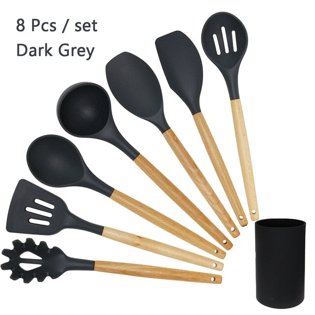Silicone Wooden Handle Non-stick Cookware Kitchen Tools - quickshopping247