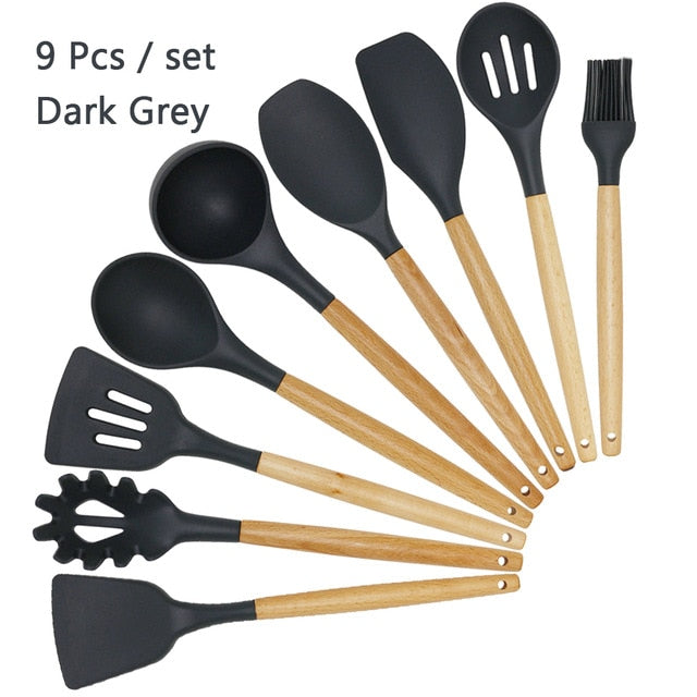 Silicone Wooden Handle Non-stick Cookware Kitchen Tools - quickshopping247