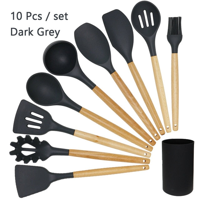 Silicone Wooden Handle Non-stick Cookware Kitchen Tools - quickshopping247