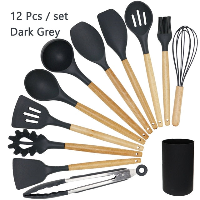 Silicone Wooden Handle Non-stick Cookware Kitchen Tools - quickshopping247