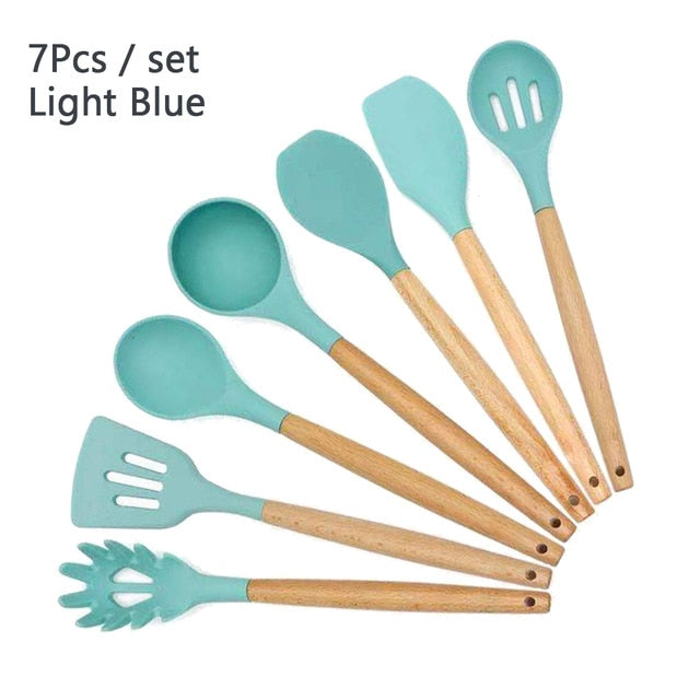 Silicone Wooden Handle Non-stick Cookware Kitchen Tools - quickshopping247