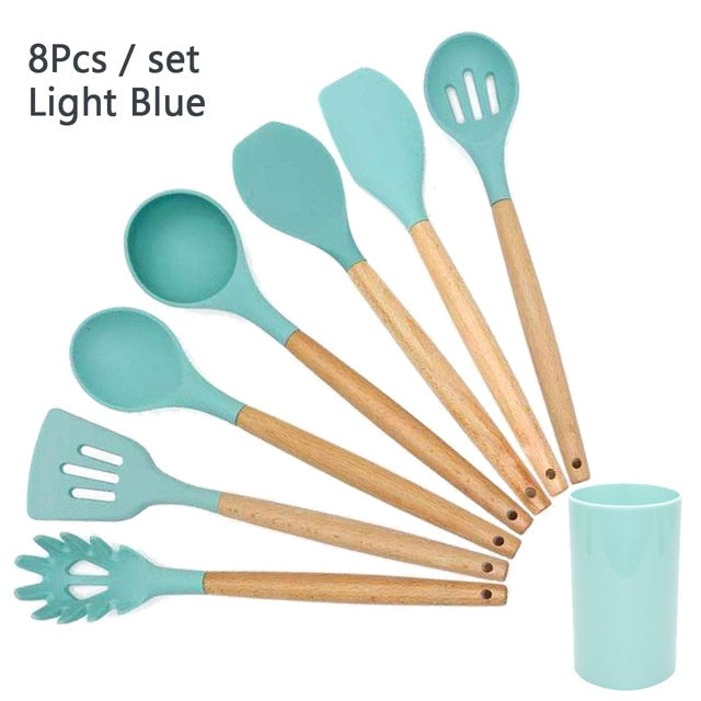 Silicone Wooden Handle Non-stick Cookware Kitchen Tools - quickshopping247
