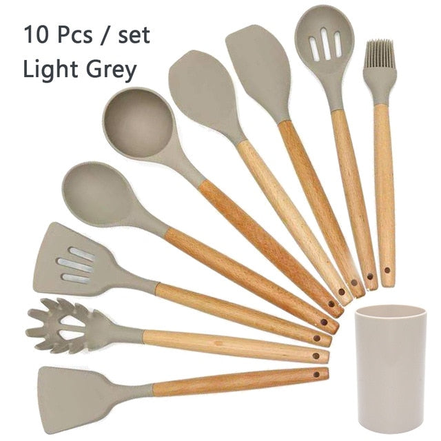 Silicone Wooden Handle Non-stick Cookware Kitchen Tools - quickshopping247