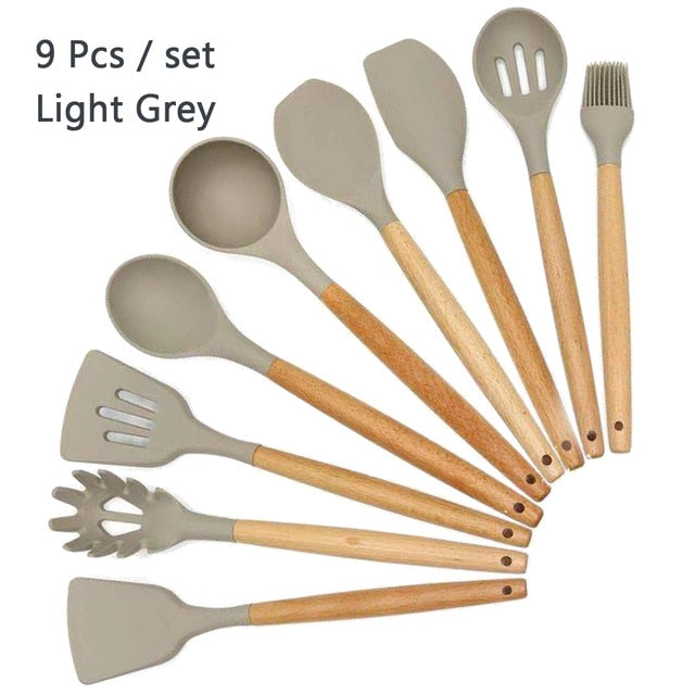 Silicone Wooden Handle Non-stick Cookware Kitchen Tools - quickshopping247