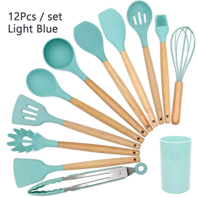 Silicone Wooden Handle Non-stick Cookware Kitchen Tools - quickshopping247