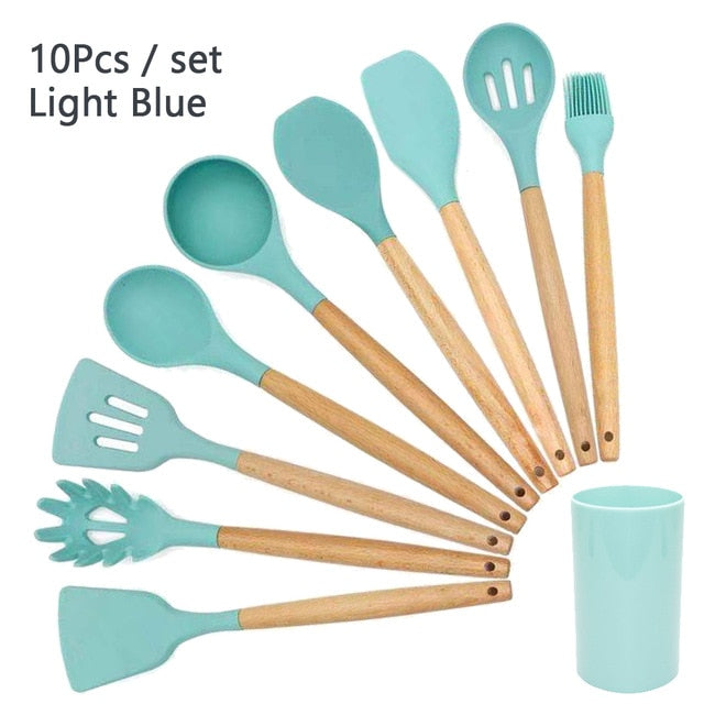 Silicone Wooden Handle Non-stick Cookware Kitchen Tools - quickshopping247