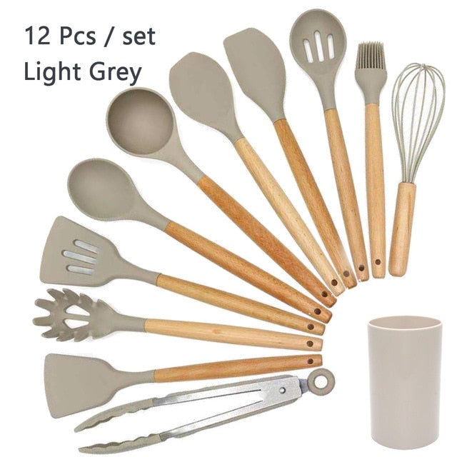 Silicone Wooden Handle Non-stick Cookware Kitchen Tools - quickshopping247