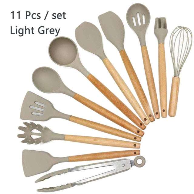 Silicone Wooden Handle Non-stick Cookware Kitchen Tools - quickshopping247